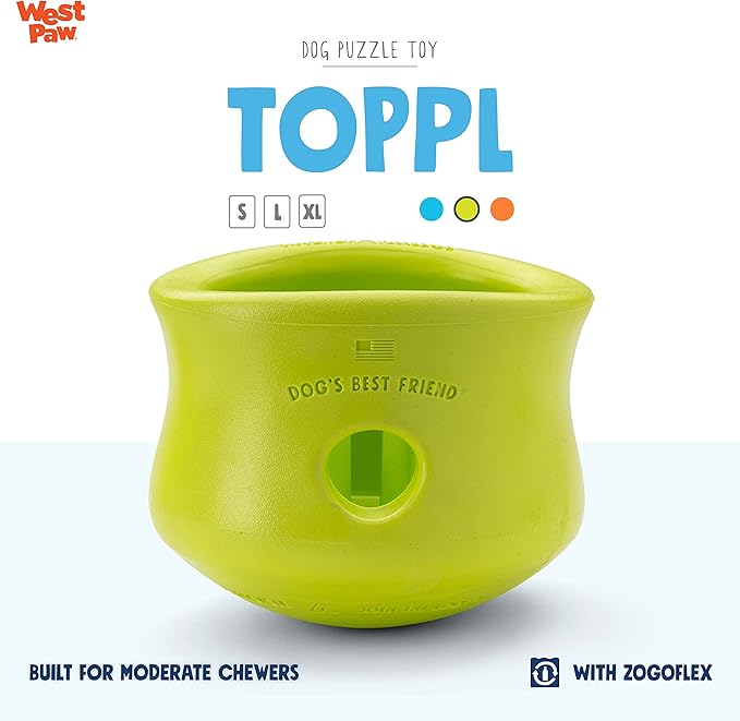 WEST PAW Zogoflex Toppl Treat Dispensing Dog Toy Puzzle – Interactive Chew Toys for Dogs – Dog Toy for Moderate Chewers, Fetch, Catch – Holds Kibble, Treats, X-Large, Granny Smith