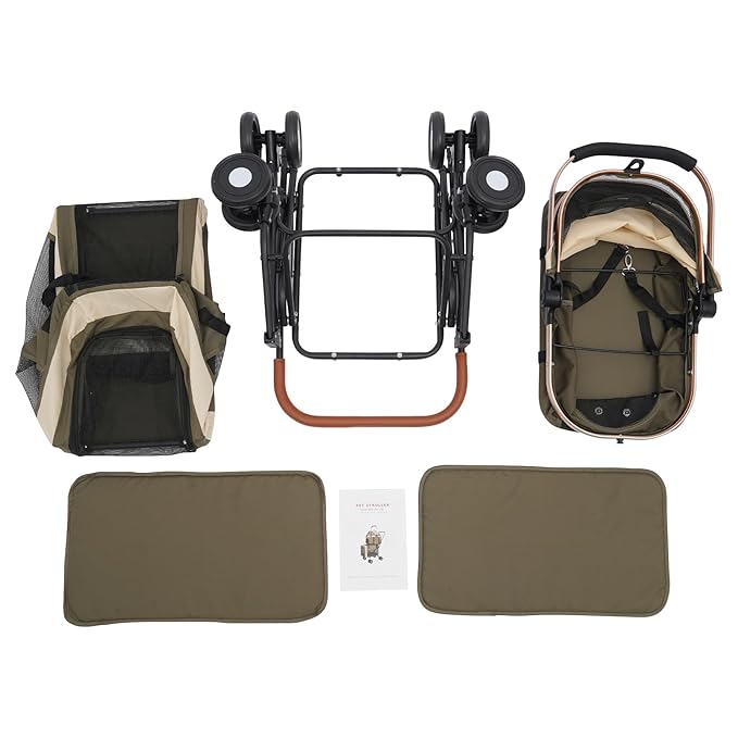 Double Pet Stroller for Small Medium Dogs & Cats, 3 In1 Detachable Pet Strollers with 2 Carriers and 360° Wheels, 77 Lbs Capacity Outdoor Cat Dog Carts Lightweight (Dark Green)