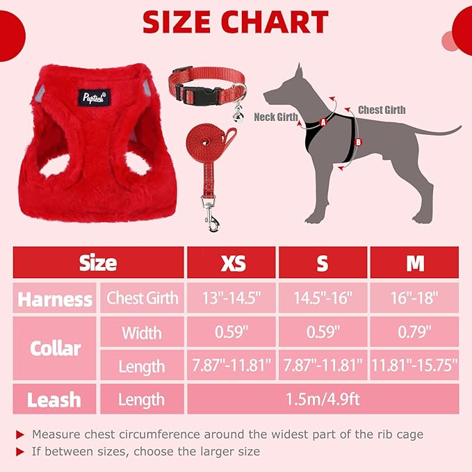 PUPTECK Adjustable Dog Harness Collar and Leash Set Step in No Pull Pet Harness for Small Medium Dogs Puppy and Cats Outdoor Walking Running, Soft Mesh Padded Reflective Vest Harnesses, Red S