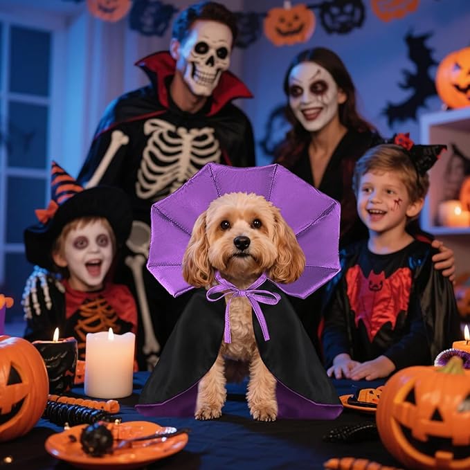 Cat Vampire Cloak-Pet Halloween Costumes, Dogs Cats Cape, Pet Cosplay Vampire Cloak & Accessories Costume Outfit for Halloween Party (Purple,M)