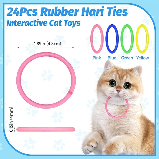 Cat Toys 24 PCS, Rubber Cat Chew Toy, Interactive Cat Toys to Kill Time, Colorful Bracelets Bands for Cat