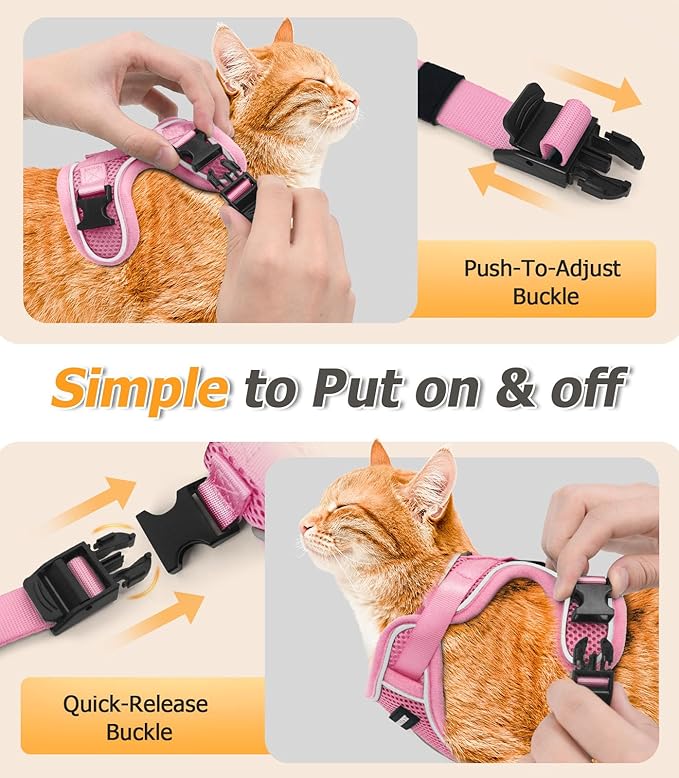 Halypet Cat Harness and Leash Set [MAX Safety 4th-Gen Upgrade] Escape Proof Adjustable Cat Leash Comfortable Soft Vest Easy to Wear Kitten Harness with Reflective Strip for Cats Walking, XS Pink