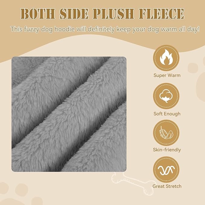 Fuzzy Dog Sweaters for Large Dogs Pet Hoodie Clothes Warm Soft Pet Coats Hooded Sweatshirt Dog Hoodie for Large Dogs(Grey-L)