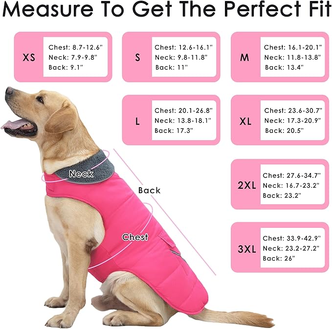 Dog Coat, Waterproof Dog Winter Jacket with Pocket, Reflective Adjustable Pet Snow Vest, Warm Cozy Fleece Sweater for Small Medium Extra Large Dogs - Pink, XS