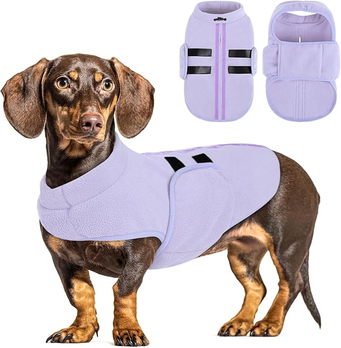 Queenmore Medium Dog Sweater, Soft Fleece Vest Pullover Dog Jacket with Leash Hole, Warm Winter Dogs Clothes Cold Weather Doggy Dachshund Sweaters for Medium Dogs Cats Boy or Girl (Lilac,M)