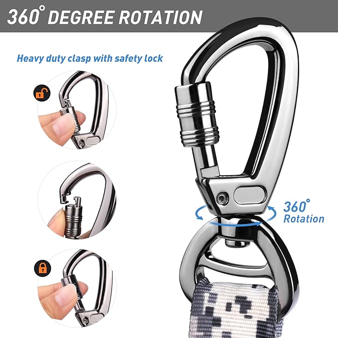 Hotsky Tactical Dog Leash Heavy Duty,4-6Ft Strong Bungee Shock Absorbing Lead with Padded Double Handle,Car Seatbelt,Metal Carabiner Clip,No Pull Leash for Small Dogs,ACU