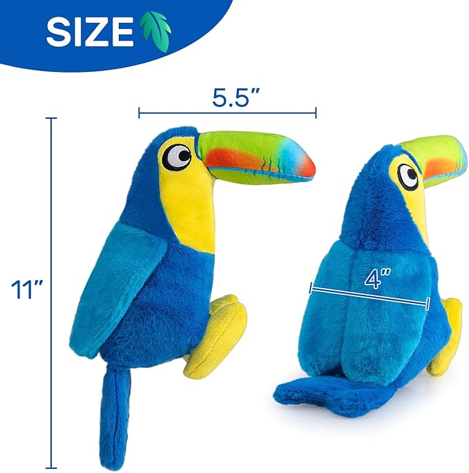 Hollypet Squeaky Plush Stuffed Durable Dog Toys, Cute Puppy Chew Toys for Small, Medium and Large Breed Dogs，Blue Toucan