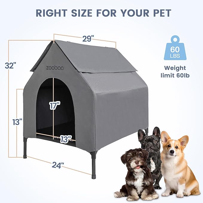 29" 2-in-1 Dog House for Medium Dogs, Elevted Dog House Outdoor/Indoor, Weatherproof Elevated Pet Shelter, Breathable Mesh & Steel Frame, Easy to Assemble & Clean(Grey)