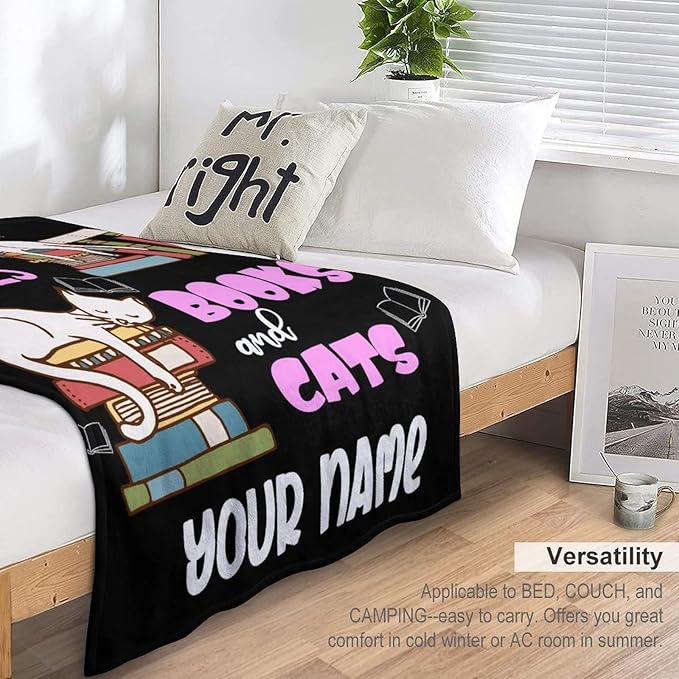 Personalized Cat Blanket Gifts with Name - 40"x50" Cute Throw Blanket for Adults Kids - Black Soft Plush Throws for Bed, Couch & Travel
