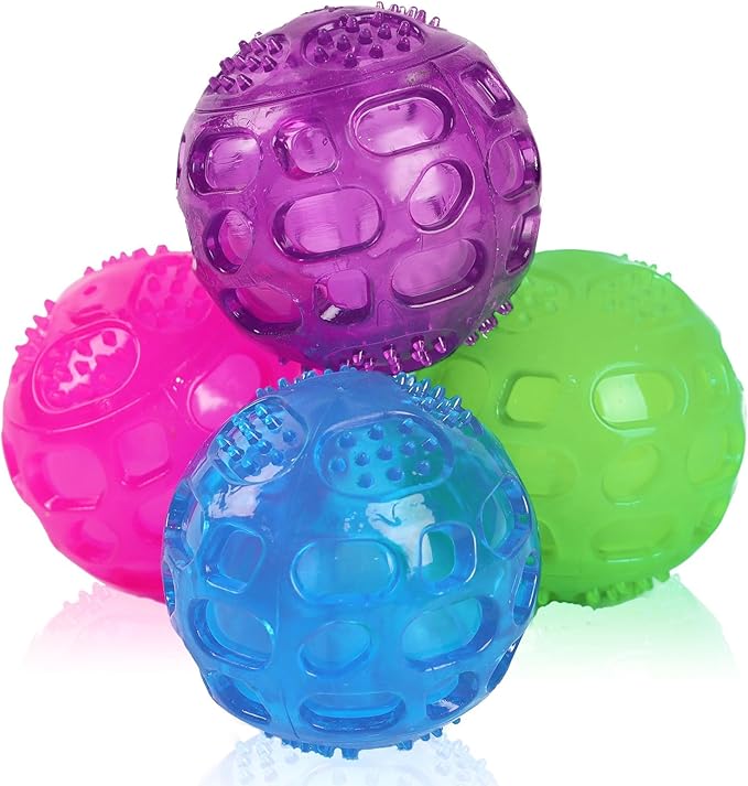 3'' Squeaky Dog Toy Balls for Lagre Medium Breed, Indestructible Dog Balls for Playing, Fetching & Retrieving, Durable Aggressive Chewers, 4 PCS Red+Purple+Green+Blue