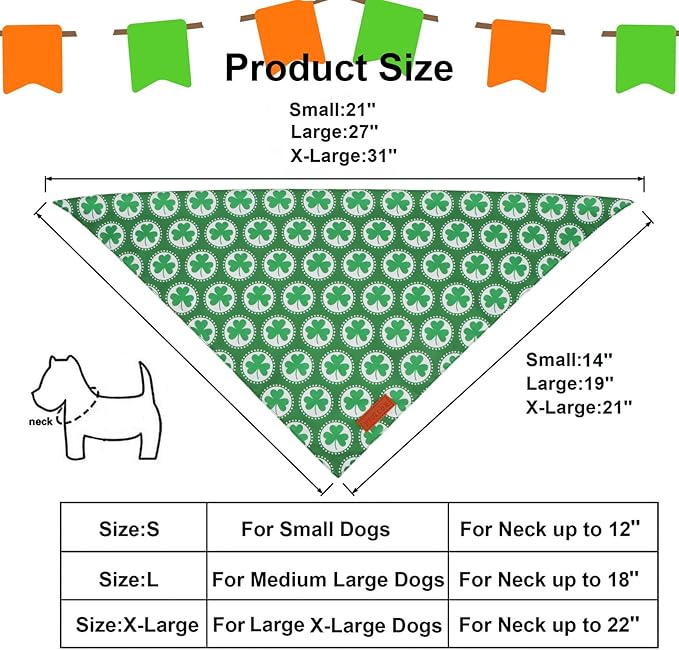 PTDECOR St.Patrick's Day Dog Bandana,Green Shamrock Reversible Holiday Dog Scarf, Multi Size, Triangle Irish Bandanas for Small Pets (Small)