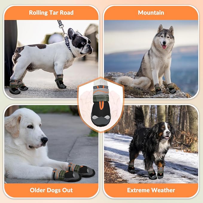 SlowTon Dog Shoes for Large Small Medium Dogs - Waterproof Dog Boots for Summer Hot Pavement, Paw Protector for Outdoor Walking Winter Snow, Anti-Slip Rubber Dog Booties for Hardwood Floor (B, 1)