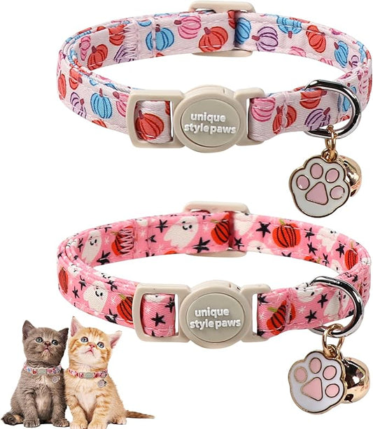Unique Style Paws Halloween Cat Collar,Cute Cat Collars with Pumpkin Pattern,Pumpkin Kitten Collar with Breakaway Buckle,Ideal Gift for Boy Girl Cats