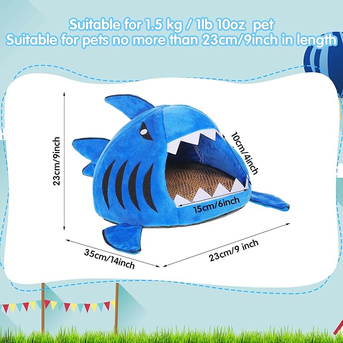 Jetec Shark Guinea Pig Bed Hideout Guinea Pig Animals Bed House Warm Small Hamster Nest Sleeping Mat Cushions Dutch Hamster Hedgehog Rat Chinchilla(Navy Blue)