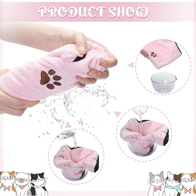Tegeme 4 Pack Dog Towels for Drying Microfiber Soft Absorbent Pet Bath Towel Dog Drying Grooming Cloth with Embroidered Paw for Pet Cat Bathing Grooming(35 x 20 Inch,Pink)