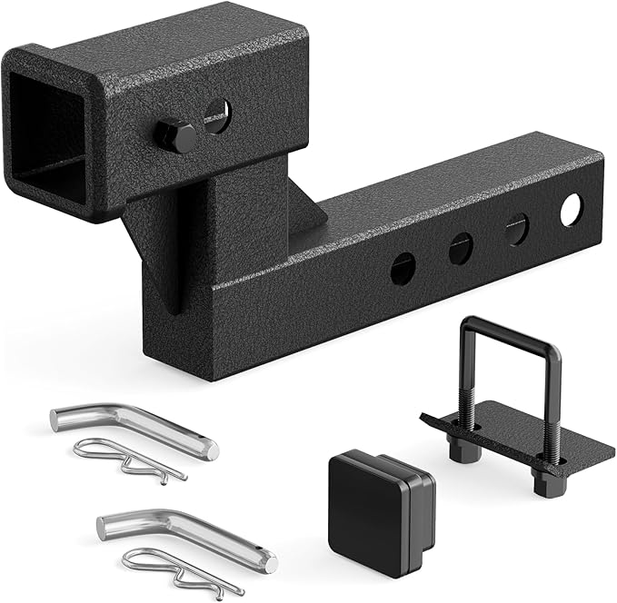 2-Inch Trailer Receiver Hitch Riser & Extender, 4.4" Rise/Drop, Solid Tube, Extension Length Options 5", 6", 8", 9", 7500 lbs Towing Capacity, Matte Black