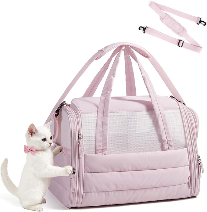 BAGSMART Cat Carrier: Soft-Sided Pet Carrier for Small Medium Cats Dogs Puppy Quilted Collapsible Puffy Travel Bag Up to 20 Lbs Pink
