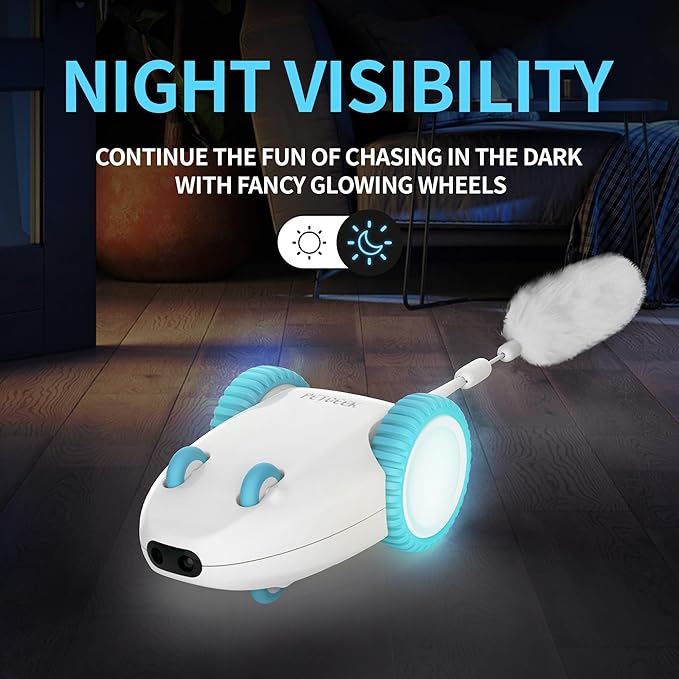 PETGEEK Automatic Cat Mouse Toys Interactive Cat Toys for Indoor Cats, Smart Sensing Moving Electric Cat Toys with Catnip Wand, USB Rechargeable Remote Control Squeaky Mouse Cat Toy, 3 Catnip Tails