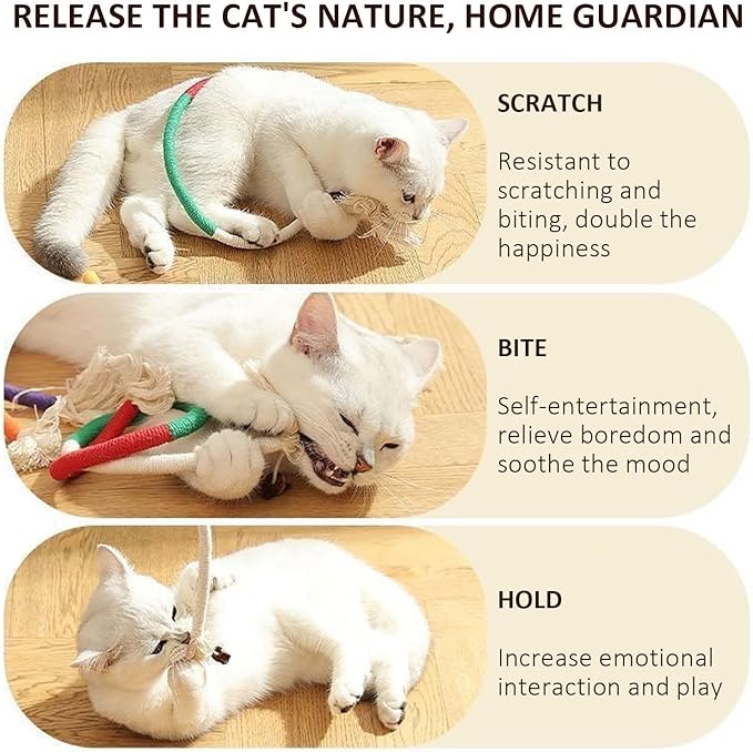 Cat Chew Rope, Catnip-Infused Organic Cotton Chew Rope Toys for Cats, Soft & Safe Dental Chew Toys, Self-Play & Teeth Cleaning for Cats (Purple+Orange)