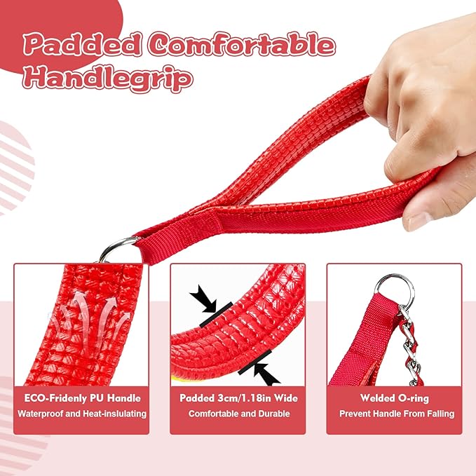Chain Dog Leash Chew Proof, Metal Chain and Nylon Rope Pet Dog Leash with Padded Handle, Heavy Duty Leashes for Medium Large Dogs Training, Walking