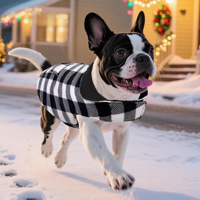 ASENKU Dog Winter Coat, Fleece Doggie Jacket Plaid Reversible Vest Waterproof Windproof Cold Weather Clothes for Small Medium Large Dogs (White,3XL)