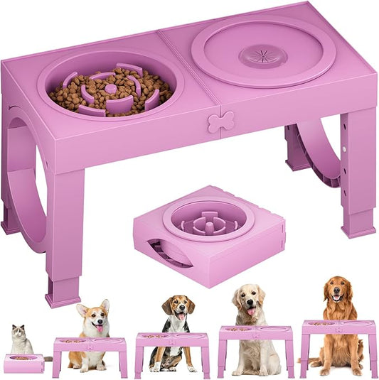 XIAZ Slow Feeder Dog Bowl Elevated Food and Water Bowl Stand for Large Medium Sized Dog, 4 Heights Adjustable, Non-Slip, Durable, Prevents Bloating & Improves Digestion for Dogs