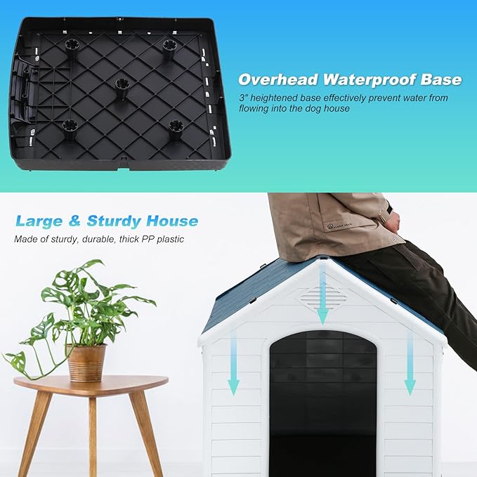 FDW Dog House Indoor Outdoor Durable Ventilate Waterproof Pet Plastic Dog House for Small Medium Large Dogs Insulated Puppy Shelter Kennel Crate with Air Vents and Elevated Floor