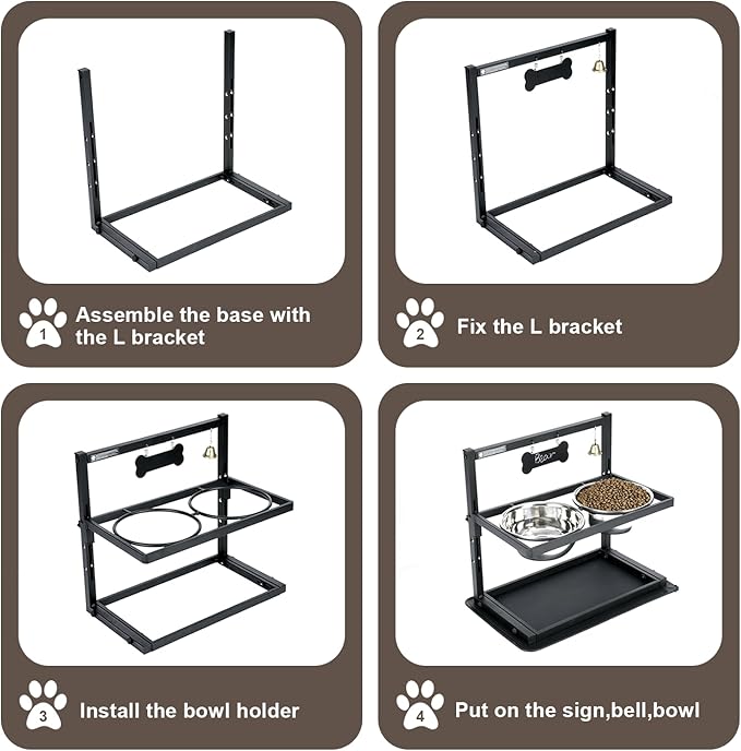 Elevated Dog Bowls with Slow Feeder for Large and Medium Dogs, Adjustable Height Raised Dog Bowl Stand with 2 Stainless Steel Bowls and Spill-Proof Mat, Dog Feeder for Healthy Eating (Grey)