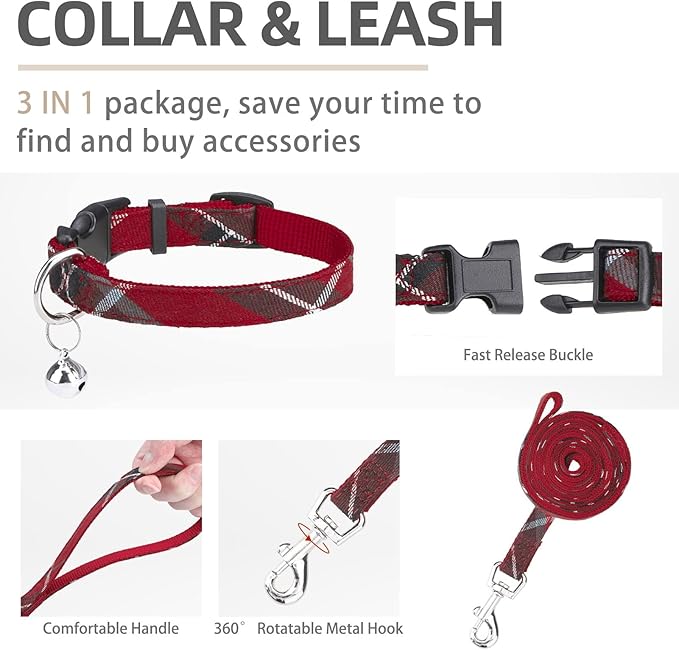 PUPTECK Adjustable Dog Harness Collar and Leash Set Step in No Pull Pet Harness for Small Medium Dogs Puppy and Cats Outdoor Walking Running, Soft Mesh Padded Reflective Vest Harnesses, Red L