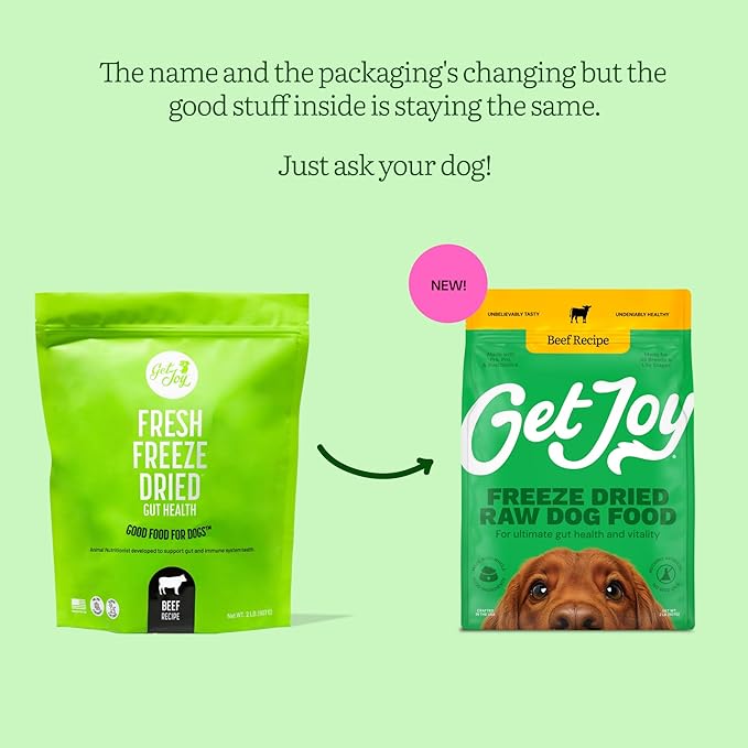 Get Joy Freeze Dried Raw Beef Meal, High Protein Grain Free, Dry Dog Food Meal Mixer and Topper, with Probiotics for Gut Health, Made with 100% USDA Organ Meat, for All Breeds and Ages, 32oz Bag