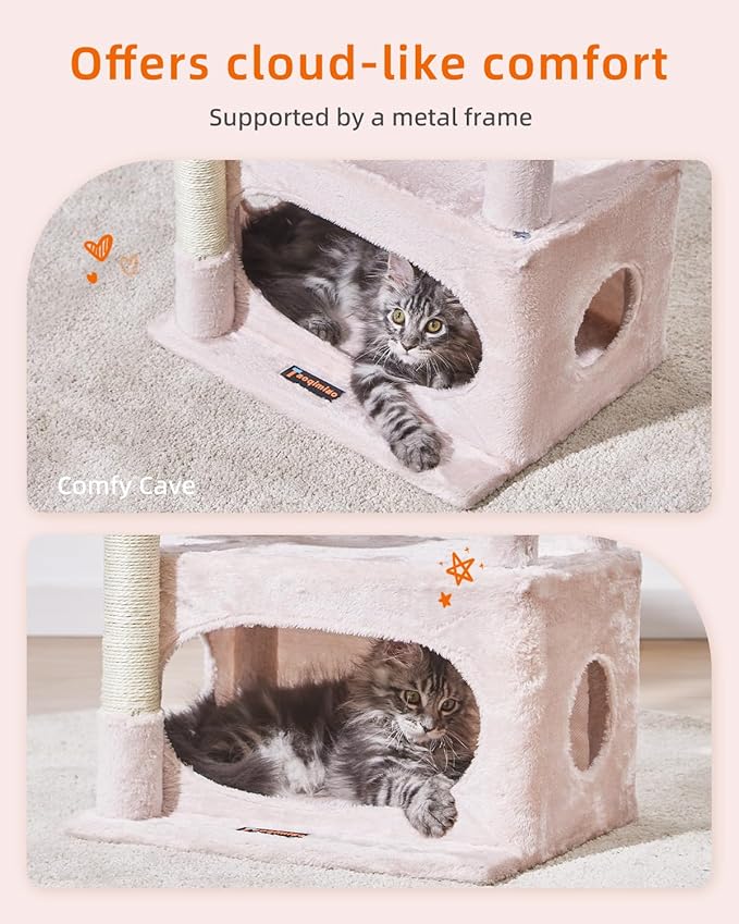 Taoqimiao Cat Tree,38.5-Inch Cat Tower for Indoor Cats,Suitable for Kittens with Luxurious cat condo with Adjustable Baskets and Luxurious Perch MS029SP Jelly Pink