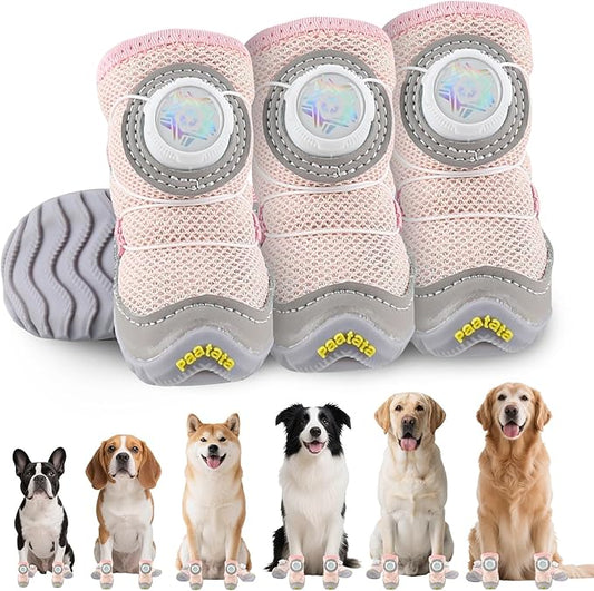 Dog Shoes for Large Small Medium Dogs Knob Breathable Dog Boots & Paw Protectors Non-Slip Dog Shoes for Hot Pavement,Rain,Snowy Day Indoor Outdoor 4pcs (Pink, 6)