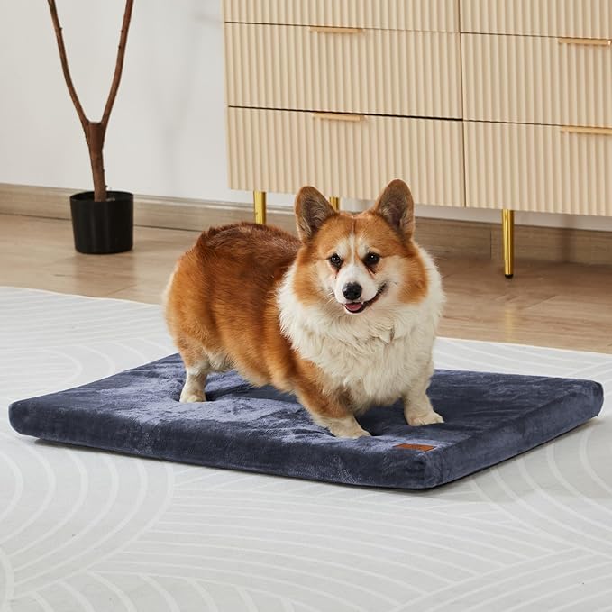 Dog Bed Medium Size Dogs - 30-inch Dog Crate Pad with Removable Washable Cover and Waterproof Lining - Memory Foam Kennel Mat - Reversible Pet Bed (Cool & Warm), Dark Grey