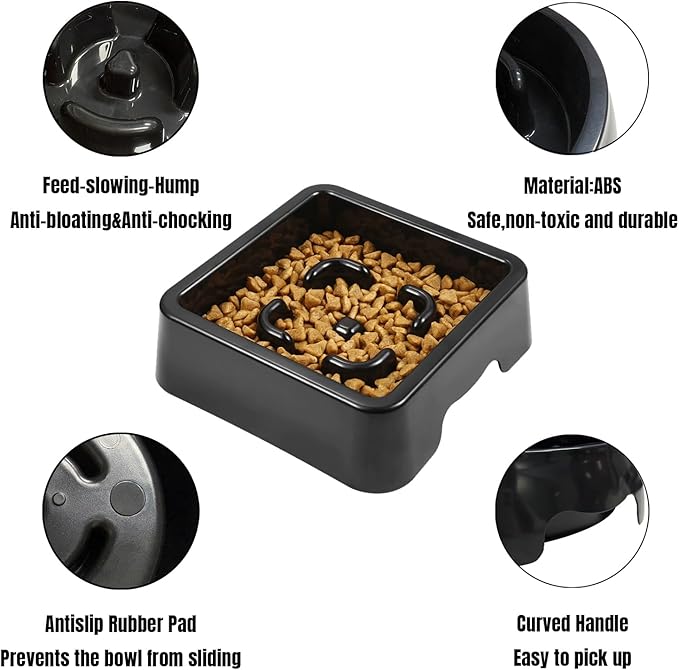 Personalized Slow Feeder Bowl for Dogs & Cats - Custom Name, Non-Slip Bottom, Easy to Clean, Puzzle Food Dish for Puppy & Kitten, Small & Medium Pet Bowls & Plates（Square）