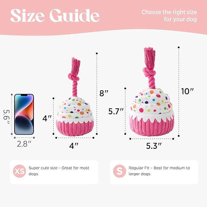 LE SURE Dog Birthday Cake Toy - Cute Squeaky Dog Toy for Gentle Chewers with Interactive Tug Rope, Plush Interactive Toy for Adult Dogs Birthday Party, Standard, Pink