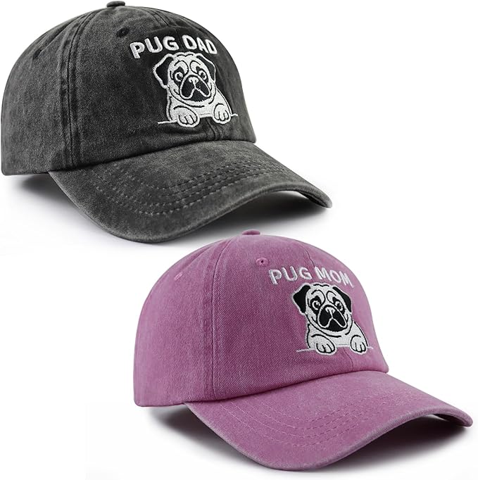 Dog Lover Hat for Men Women, Funny Adjustable Embroidered Cotton Pug Mom and Dad Baseball Cap