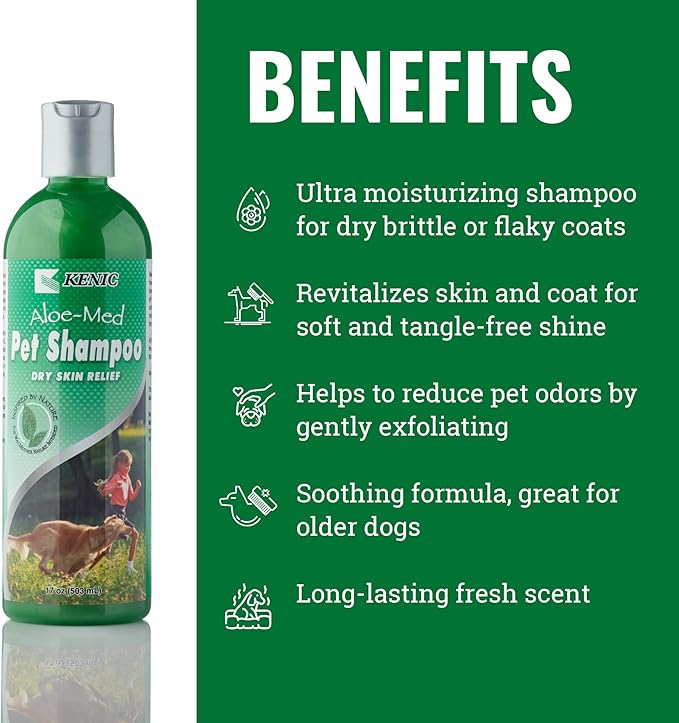 Kenic Moisture Rich Aloe-Med Pet Shampoo, Made in USA with Naturally Derived Ingredients, Soap & Paraben Free, pH Balanced