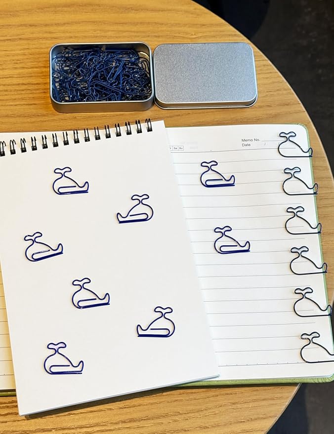 Cute Paper Clips, 60 PCS Whale Shaped Paper Clips Animal Bookmarks Clips, Assorted Colors, Fun Office Gifts for Women Men Coworkers Teachers Students Girls Boys, Christmas Gifts