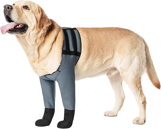 Dog Socks & Boots - Waterproof Anti-Licking Paw Protectors with Non-Slip Bottom, Post-Surgery Recovery Sleeves for Wound Protection (Grey, 2XL)