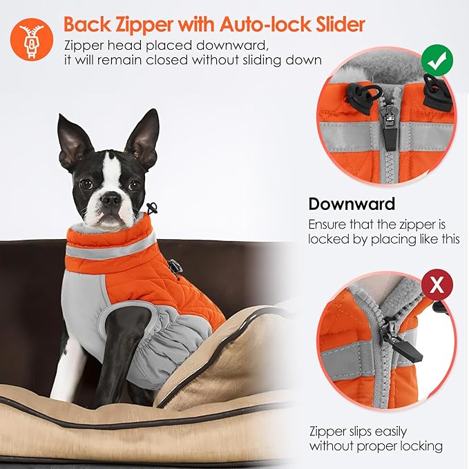 AOFITEE Dog Coat, Warm Dog Winter Coat, Reflective Turtleneck Large Dogs Jacket with Harness Built in, Turtleneck Pet Winter Jacket, Waterproof Pet Snow Jackets Fleece Vest, Orange XL