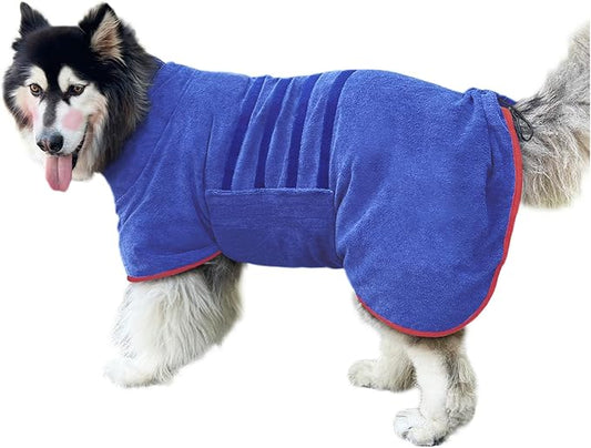 Dog Drying Coat Bathrobe Towel,Microfibre Material Fast Drying Super Absorbent Dog Bath Robe, Pet Quick Drying Moisture Absorbing with Adjustable Collar and Waist