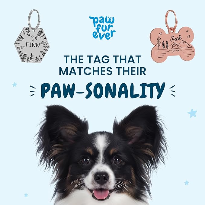 PawFurEver Dog Tag Personalized Pet Name | Customized Dog Tags Engraved Front & Back - Stainless Steel, Dark Etching Pet ID Tag Dog Tags Made in USA (Hexagon, Silver)