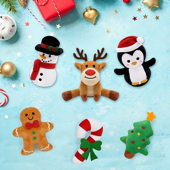 Vansolinne Christmas Catnip Toys, 6Pcs Interactive Cat Chew Toys for Indoor Cats, Bite Resistant Catnip Filled Teething Toy Set, Christmas Cats & Cat Lover Gift