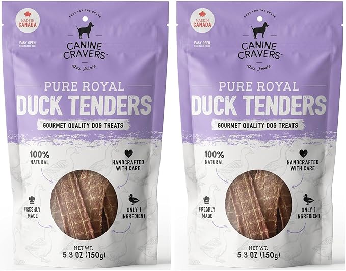 Canine Cravers Single Ingredient Dog Treats – Pure Royal Duck - Human Grade Air Dried Hypoallergenic Pet Food – Grain, Gluten, and Soy Free – 100% All Natural – 5.3 oz (Pack of 2)