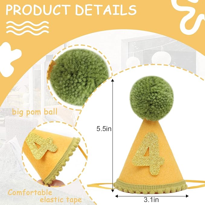 Pet Birthday Hat with Interchangeable Numbers 1-10 | Adjustable Pet Party Cone Hat for Dogs & Cats | Puppy Birthday Photo Props for 1st to 10th Birthday Celebrations (Yellow Green Birthday Pet Hat)