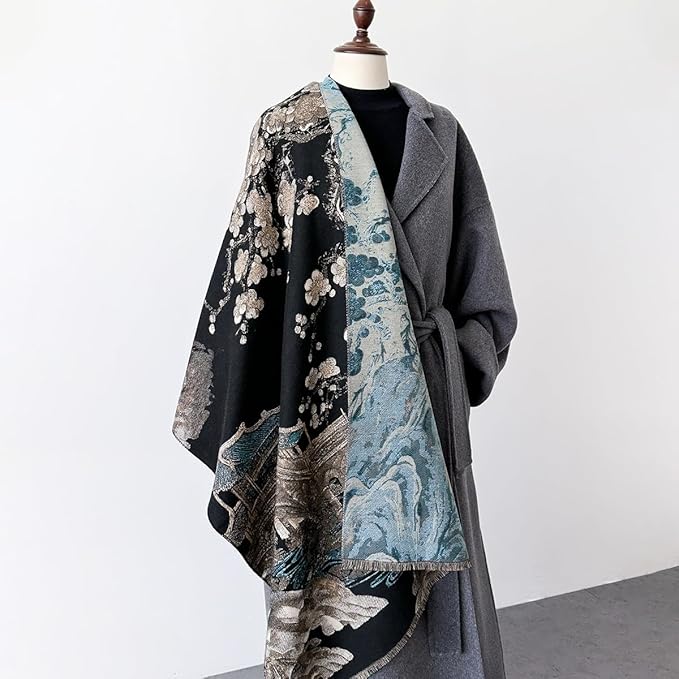 Jeelow Womens Pashmina Shawl Wrap Scarf - Elegant Dressy Evening Poncho Cape for Formal and Wedding Outfits