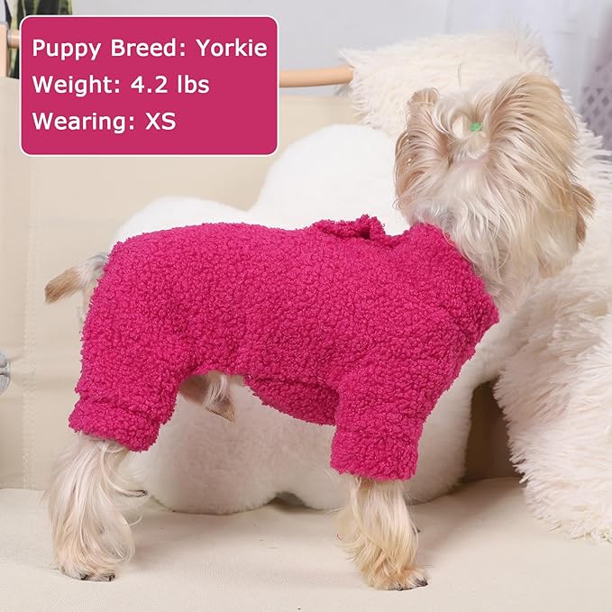 Dog Sweaters for Small Dogs Winter Dog Pajamas Sized Dogs Boy Girl Fleece Pet Clothes Puppy Outfit 4 Legs Jumpsuits for Chihuahua Yorkie Cat Apparel (Rose, Medium)