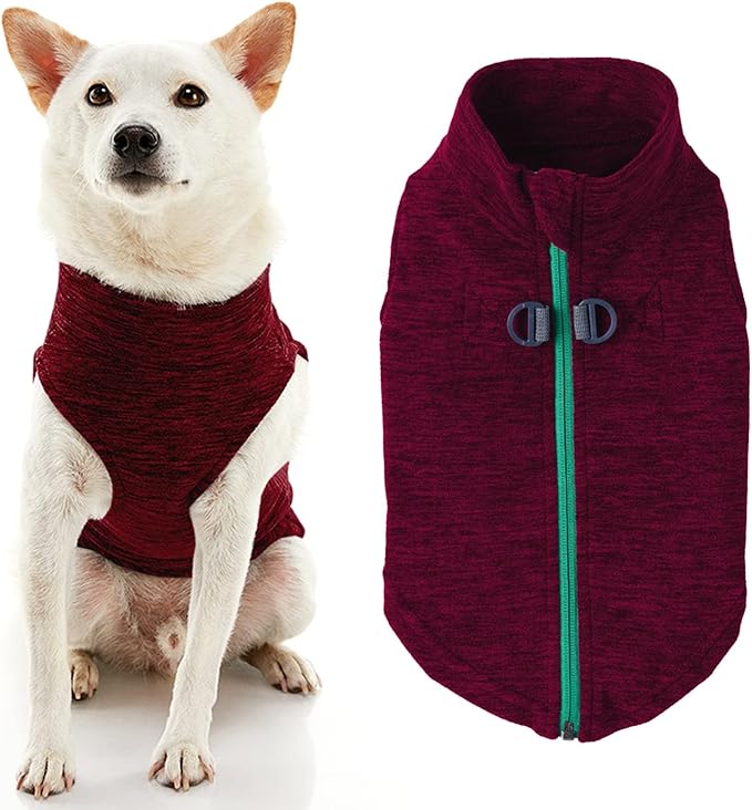 Gooby - Zip Up Fleece Vest, Fleece Jacket Sweater with Zipper Closure and Leash Ring, Fuchsia Wash, Large