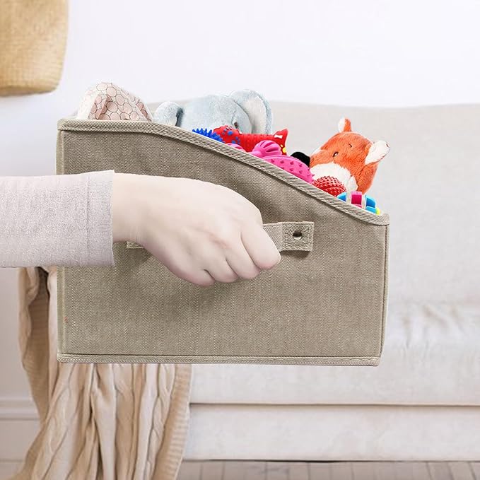 Collapsible Dog Toy Box - Fabric Storage for Toys/Blankets/Leashes - Khaki Stripe