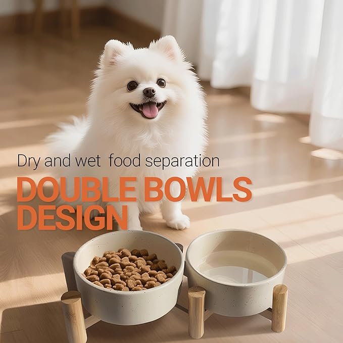 Elevated Dog Bowl & Cat Dish 27oz – Raised Ceramic Pet Food and Water Bowls with Bamboo Stand, Feeding Station for Small & Medium Pets, Prevents Neck Strain – Durable, Premium Quality by Homish